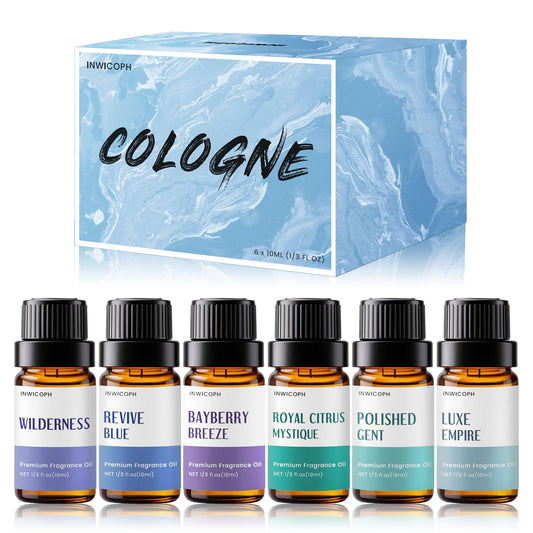 INWICOPH 6x10ml men's fragrance oil set including Luxe Empire, Polished Gent, and Bayberry Breeze