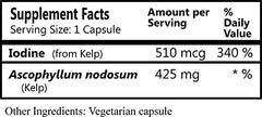 Capsule contents showing iodine from kelp and Ascophyllum nodosum