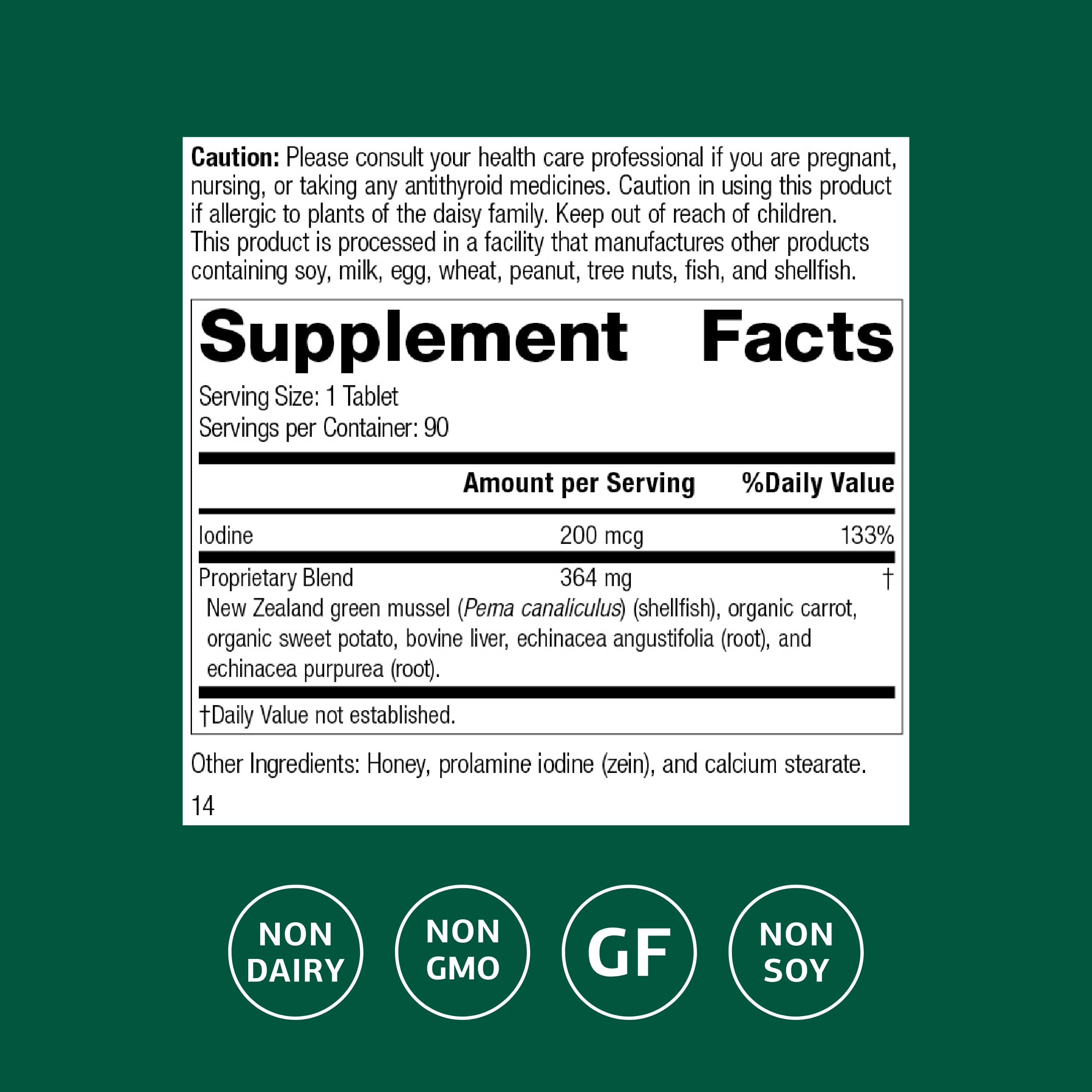 Close-up of Iodomere label highlighting 200 mcg iodine per tablet