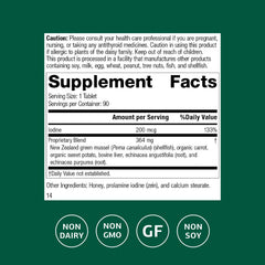 Close-up of Iodomere label highlighting 200 mcg iodine per tablet