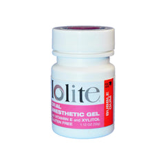 Close-up of applying IOLITE gel to a sore in the mouth