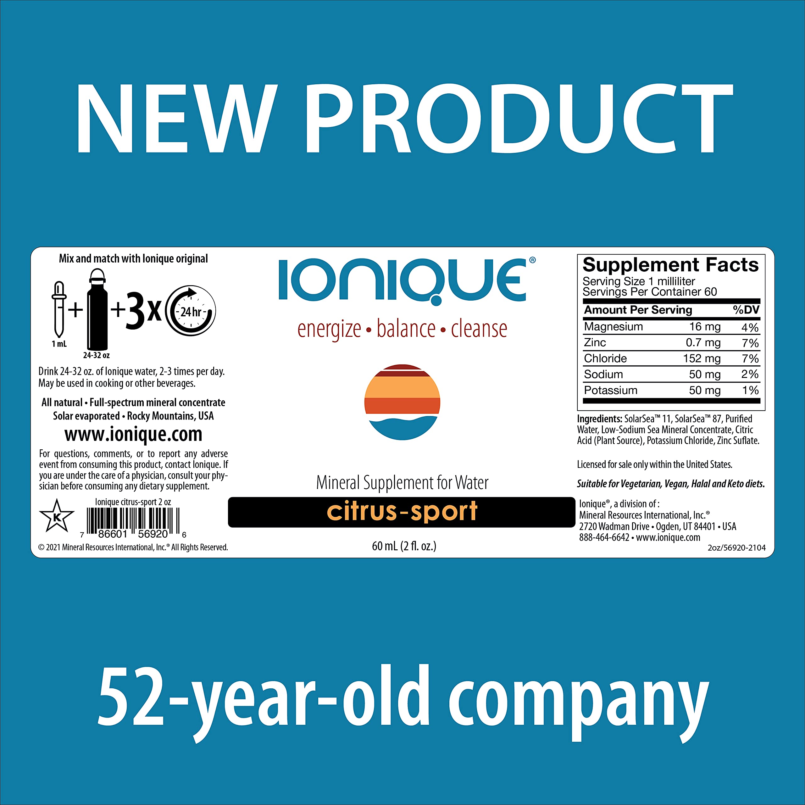 Glass of water with Ionique Original drops added