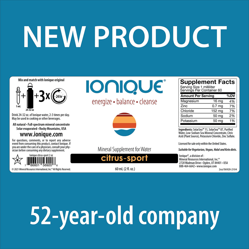 Glass of water with Ionique Original drops added