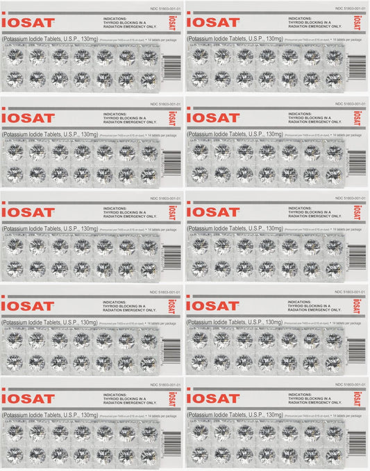 iOSAT Potassium Iodide 130 mg tablets — 14 tablets per pack (10 packs total)