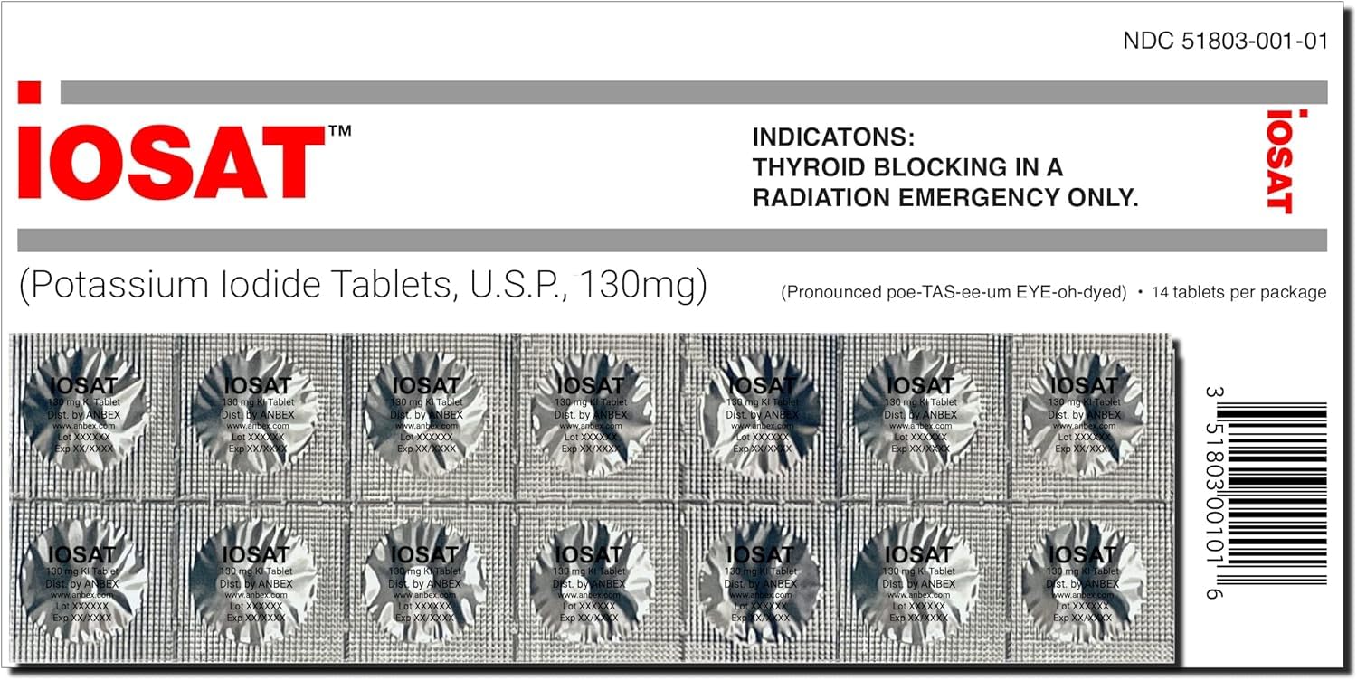 IOSAT Potassium Iodide 14-tablet bottle front view