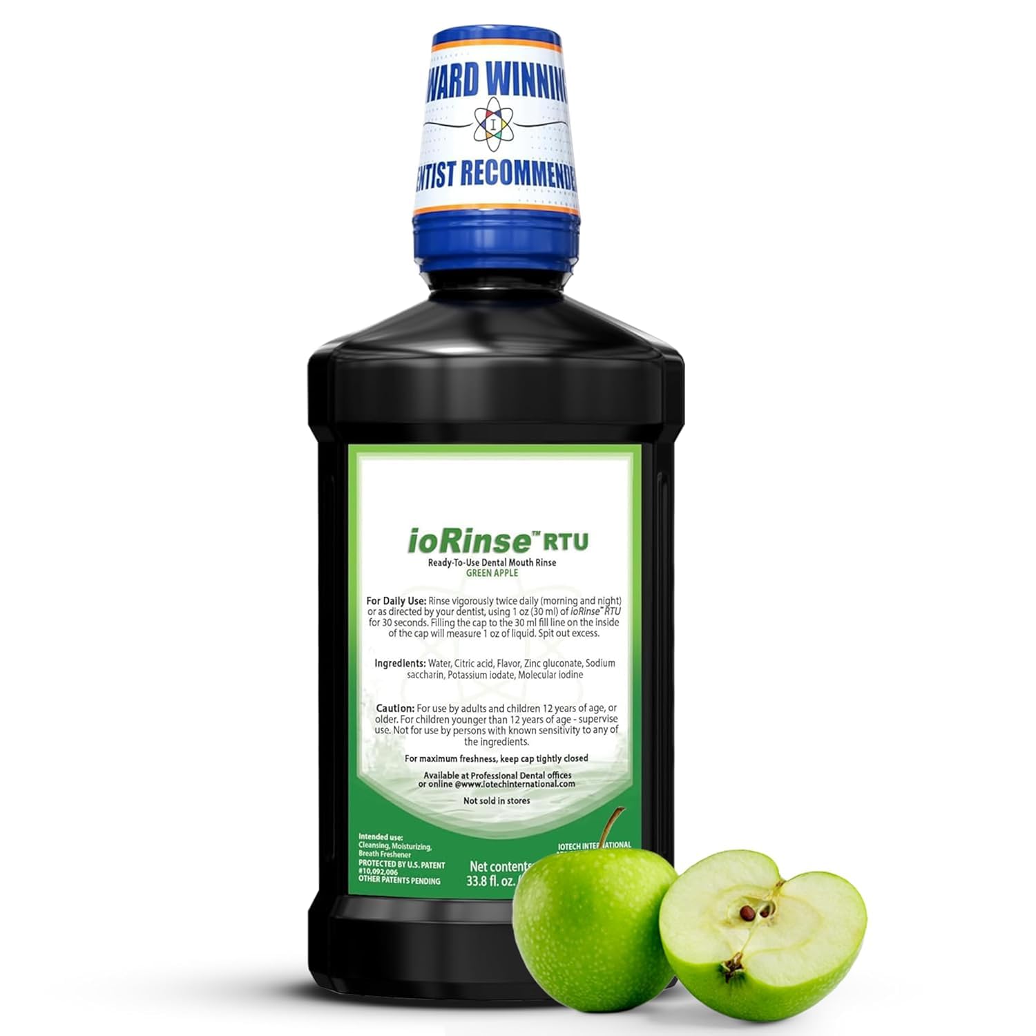 Iotech ioRinse RTU front bottle showing 1L green apple benefit gentle cleansing