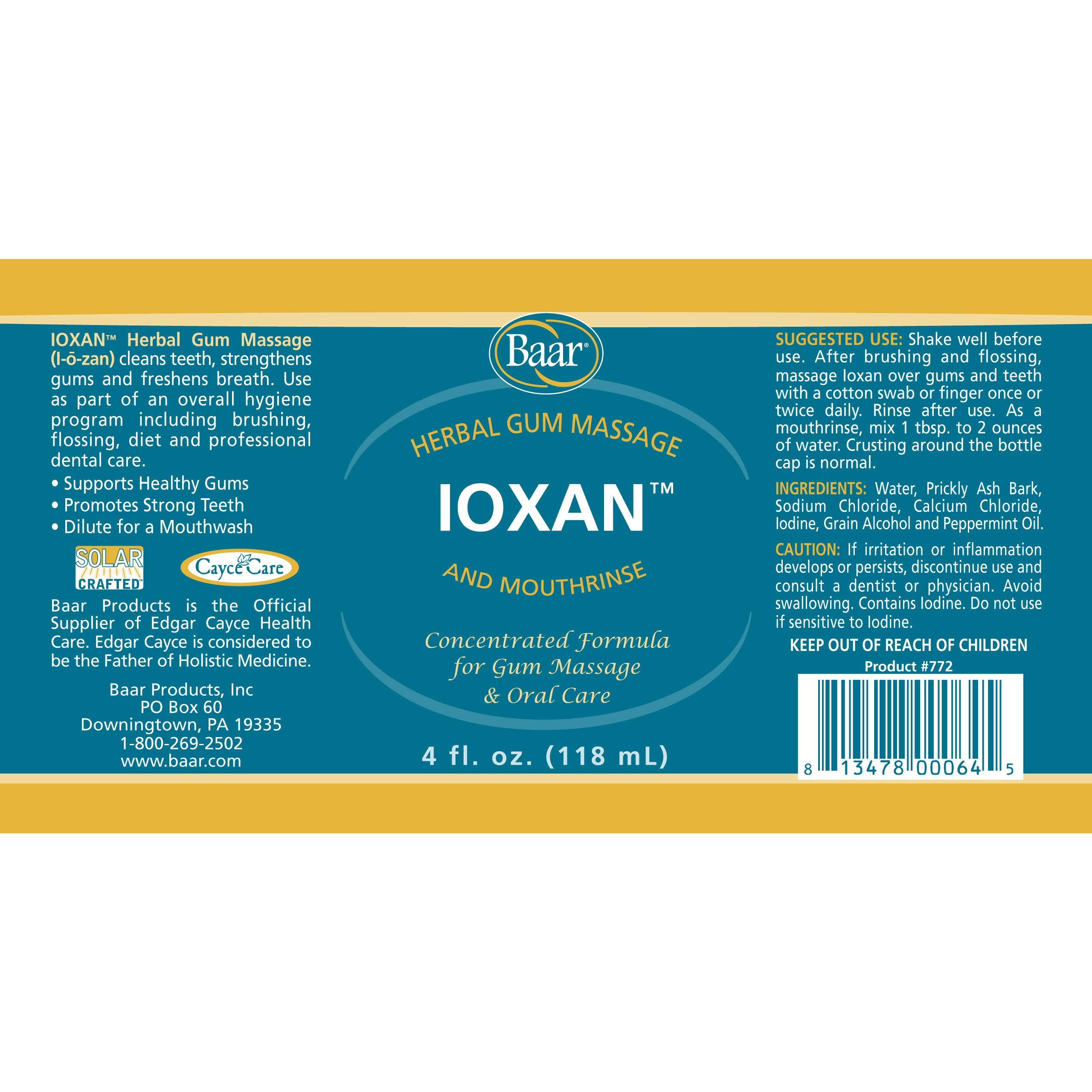 Baar Ioxan Herbal Gum Massage 4 oz bottle and packaging