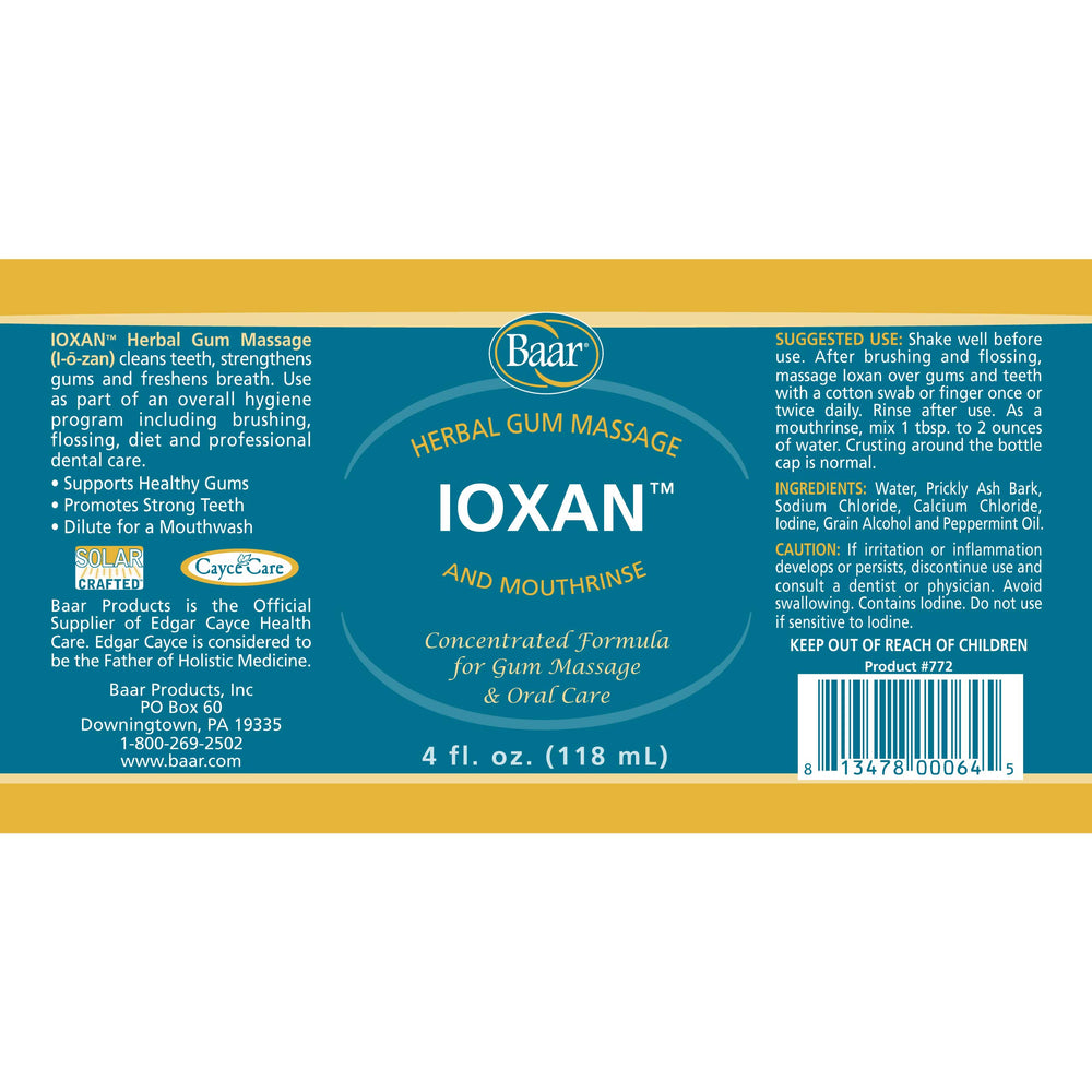 Baar Ioxan Herbal Gum Massage 4 oz bottle and packaging