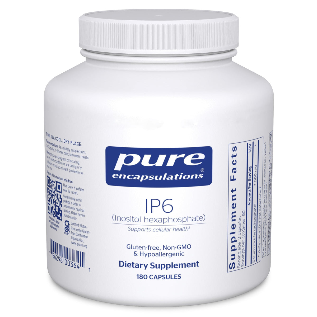 Pure Encapsulations IP6 bottle front view with 180 capsules