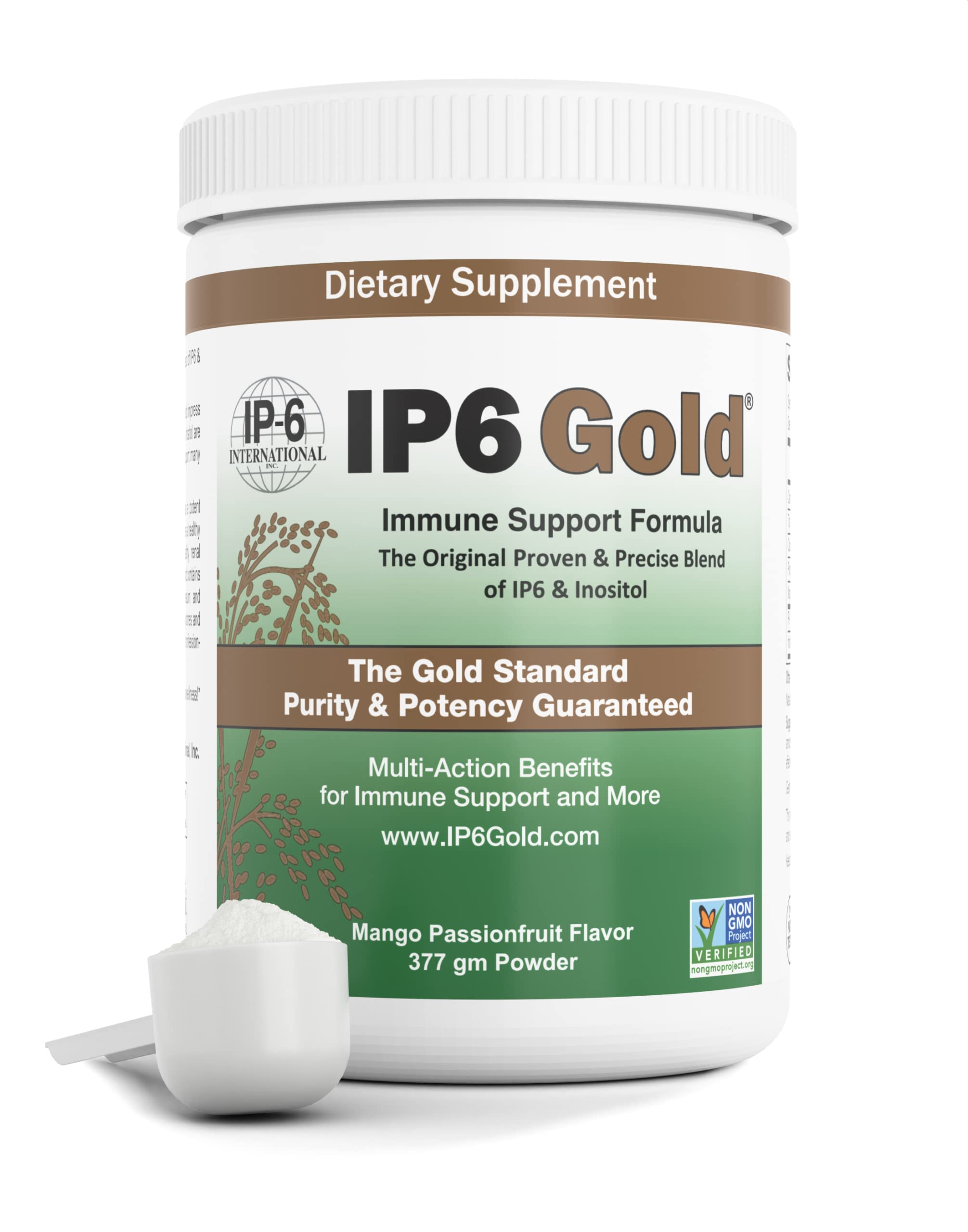 Scoop of IP-6 Gold Mango Passionfruit powder