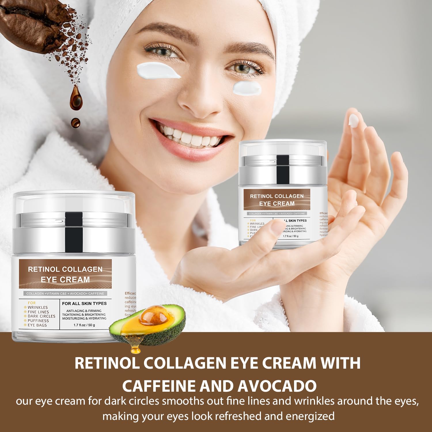 IREV Eye Cream retinol and collagen blend packaging visual for firming appeal.