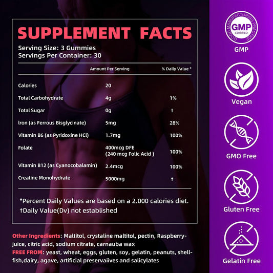 Close-up of raspberry-flavored creatine gummy