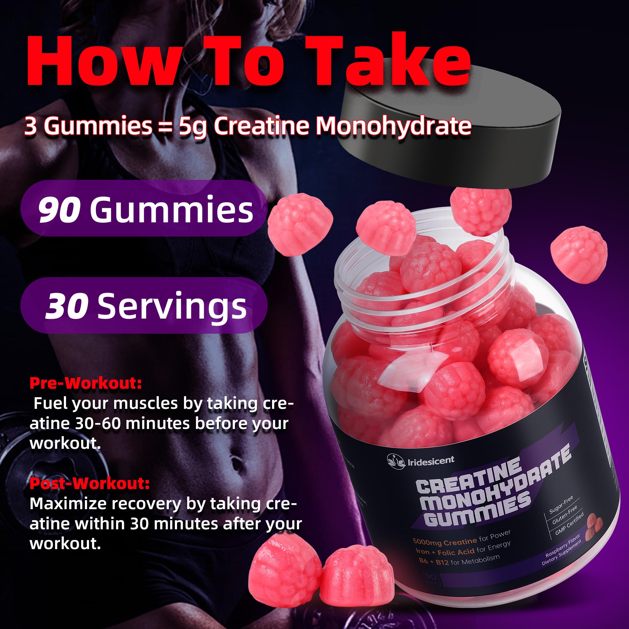 Athlete taking a raspberry creatine gummy during workout