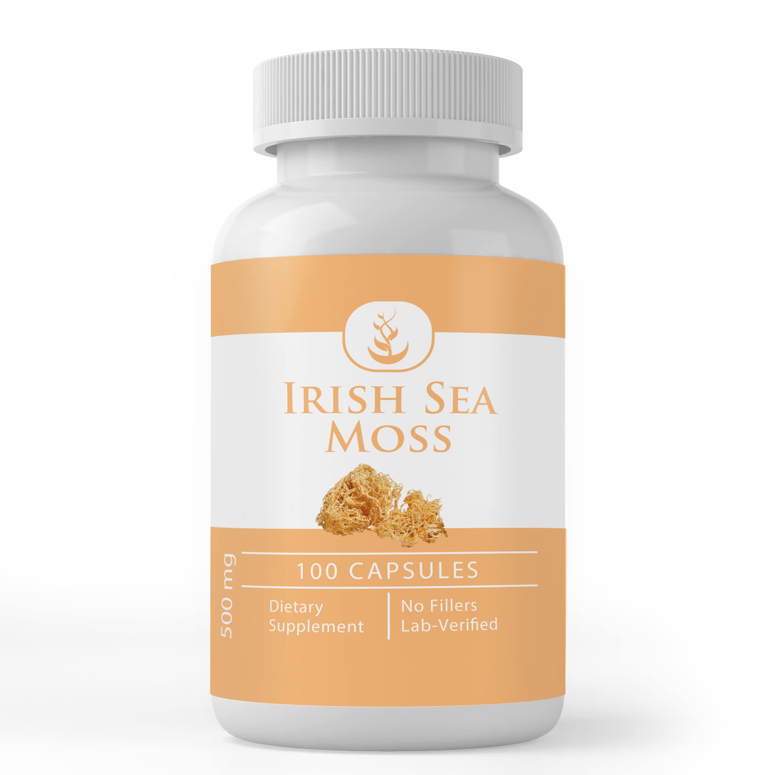 Bottle of PURE ORIGINAL INGREDIENTS Irish Sea Moss capsules, front view