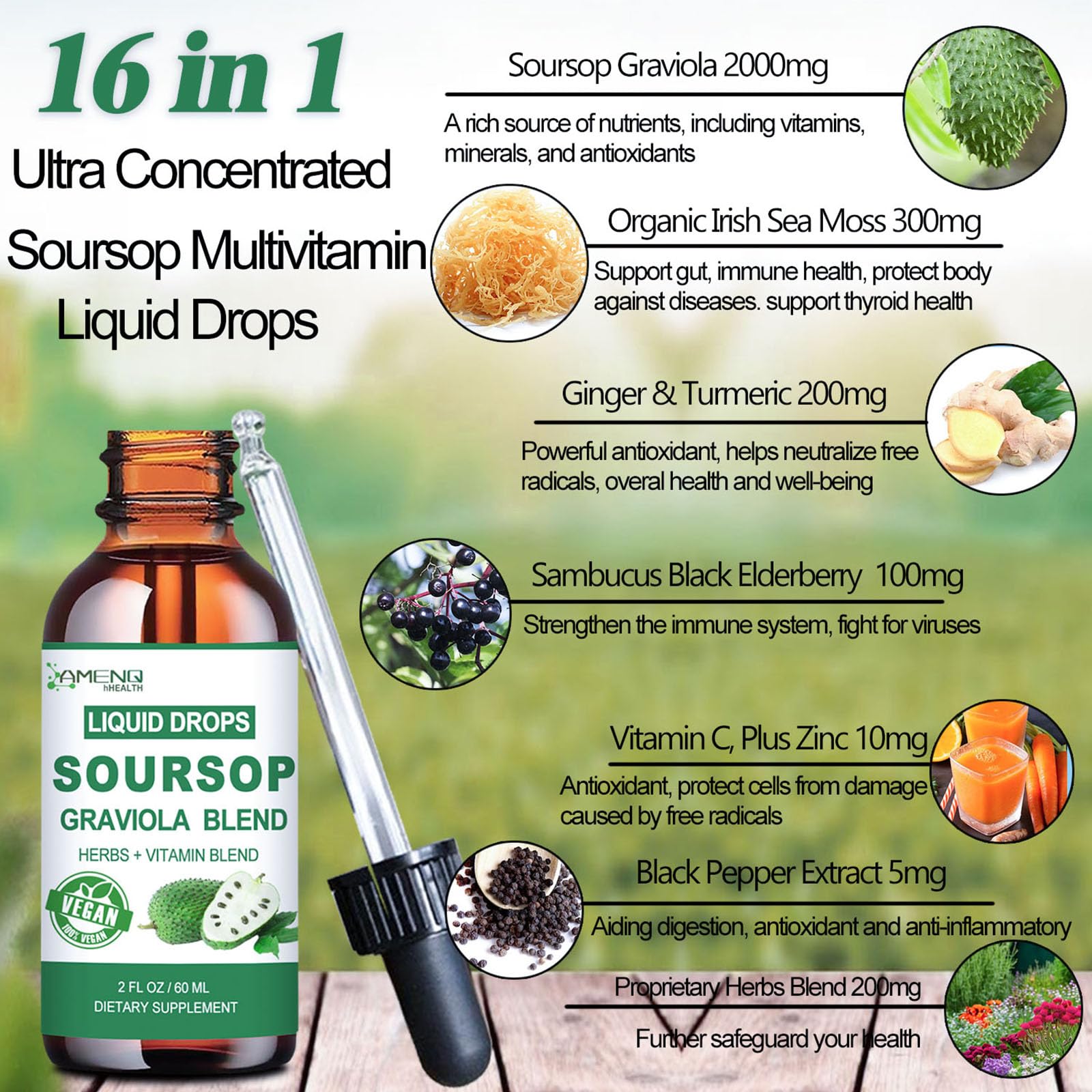 Irish Sea Moss, Elderberry, Zinc and Vitamin C components