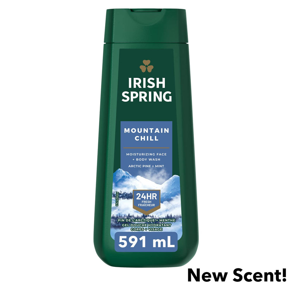 Mountain Chill Body Wash bottle and blue-green cap