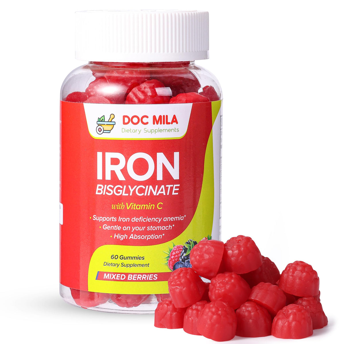Bottle of Iron Bisglycinate Gummies with Liposomal Vitamin C – 60 gummies
