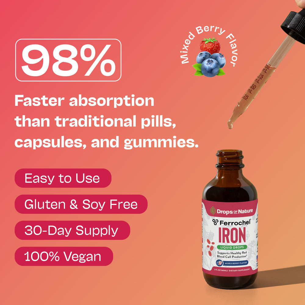 Front view of vegan non-GMO iron bisglycinate liquid formula