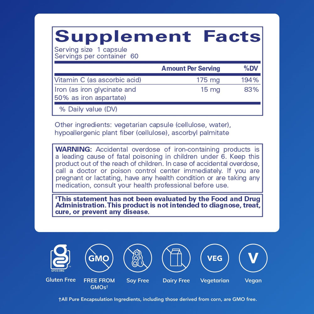 Iron-C packaging showing 15 mg iron and 175 mg vitamin C