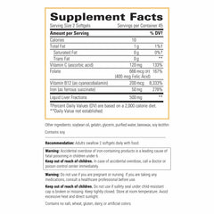 Close-up of Iron Complex bottle label highlighting energy support