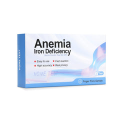 Iron Deficiency Anemia Home Test Kit box and components on white background