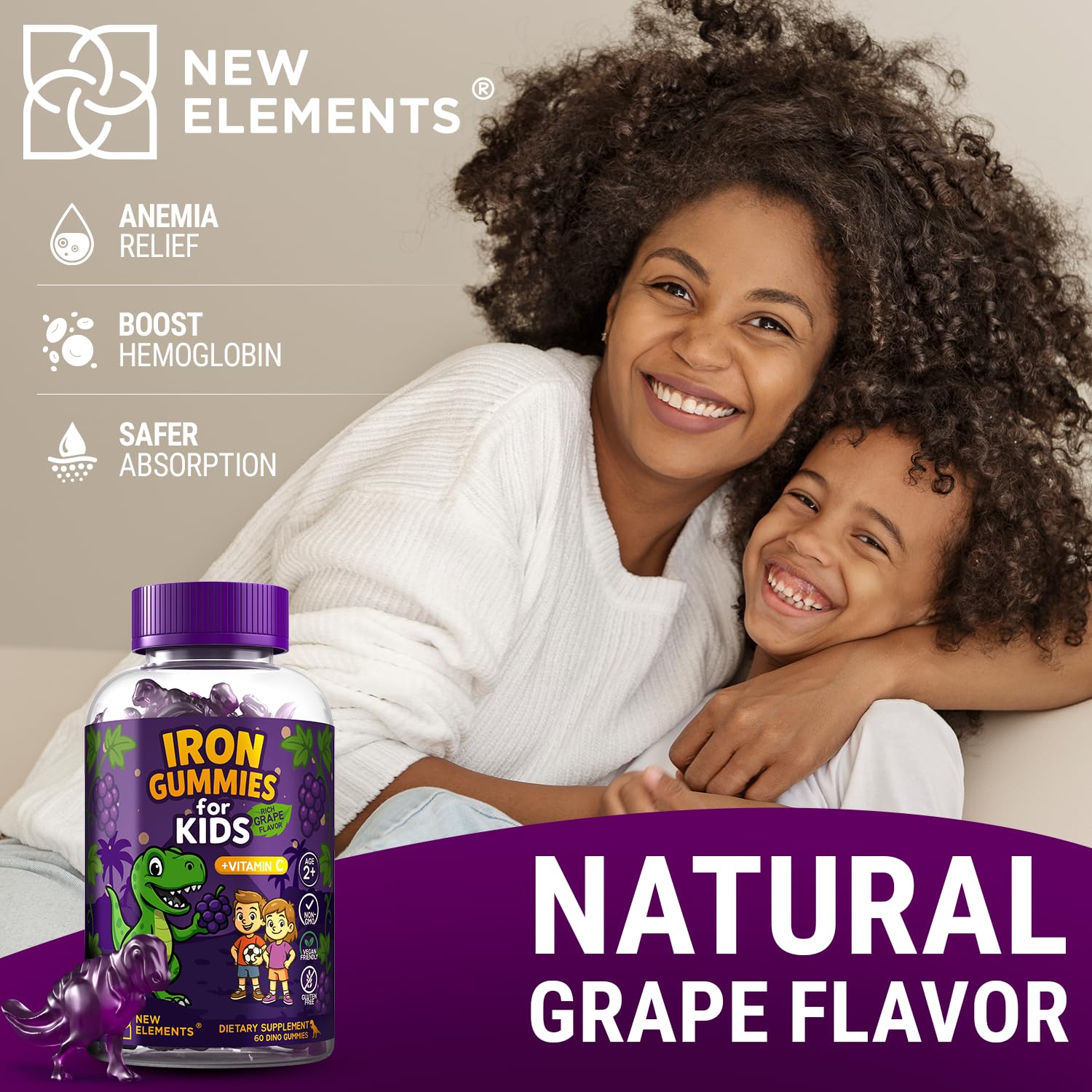 Happy child enjoying a grape-flavored gummy.