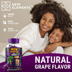 Happy child enjoying a grape-flavored gummy.