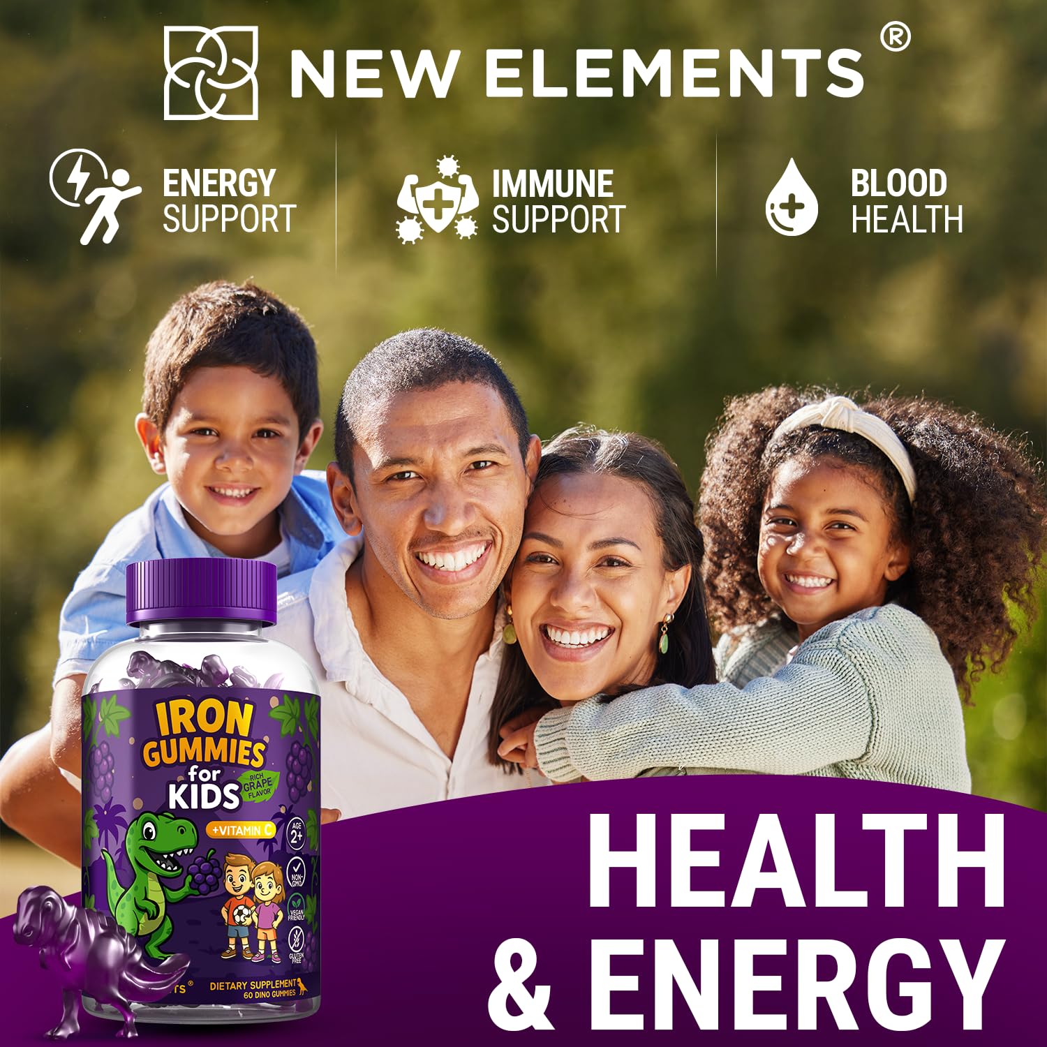 Icons indicating sugar-free, vegan, gluten-free and non-GMO.