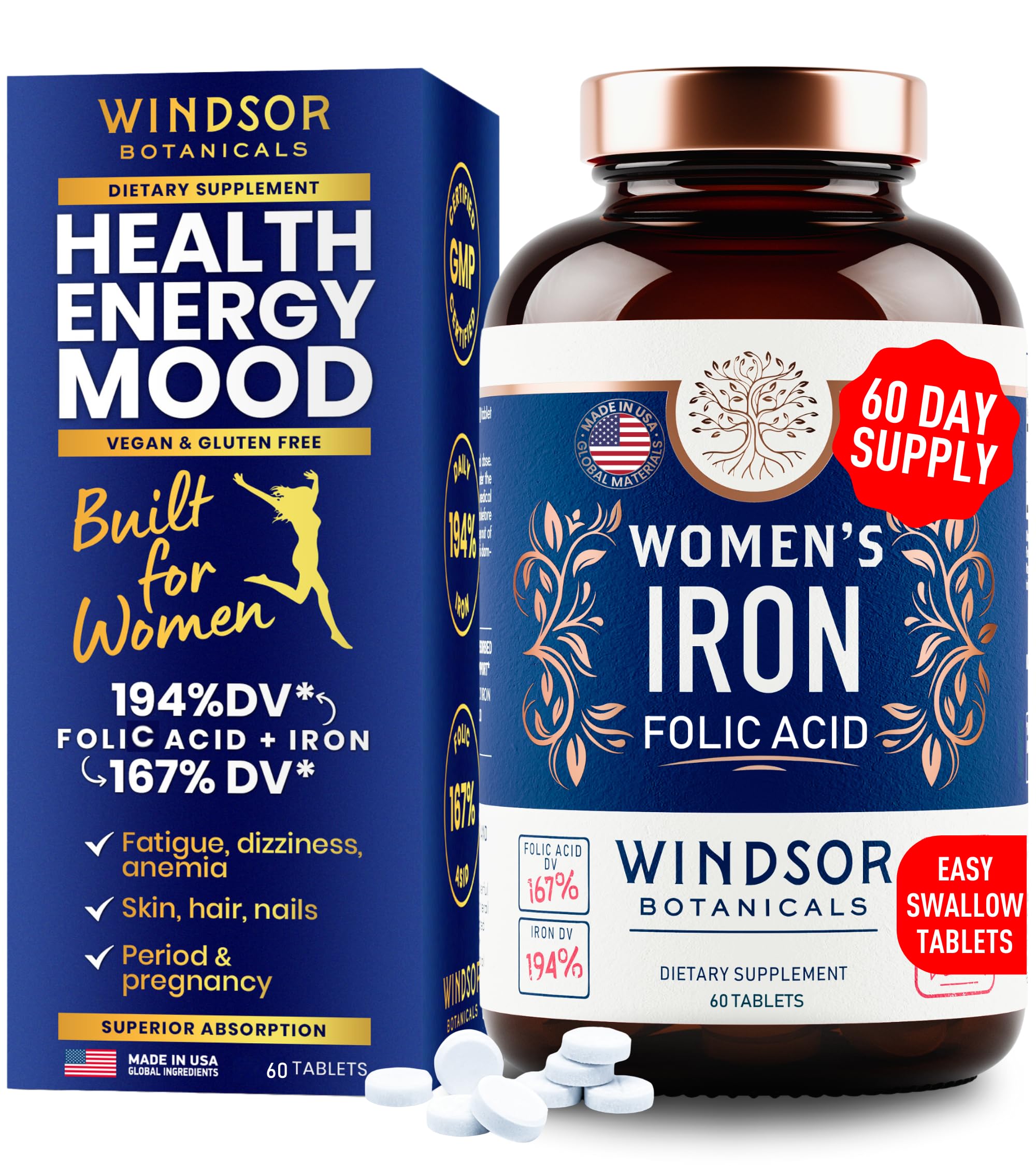 Bottle of Iron and Folic Acid Supplements for Women