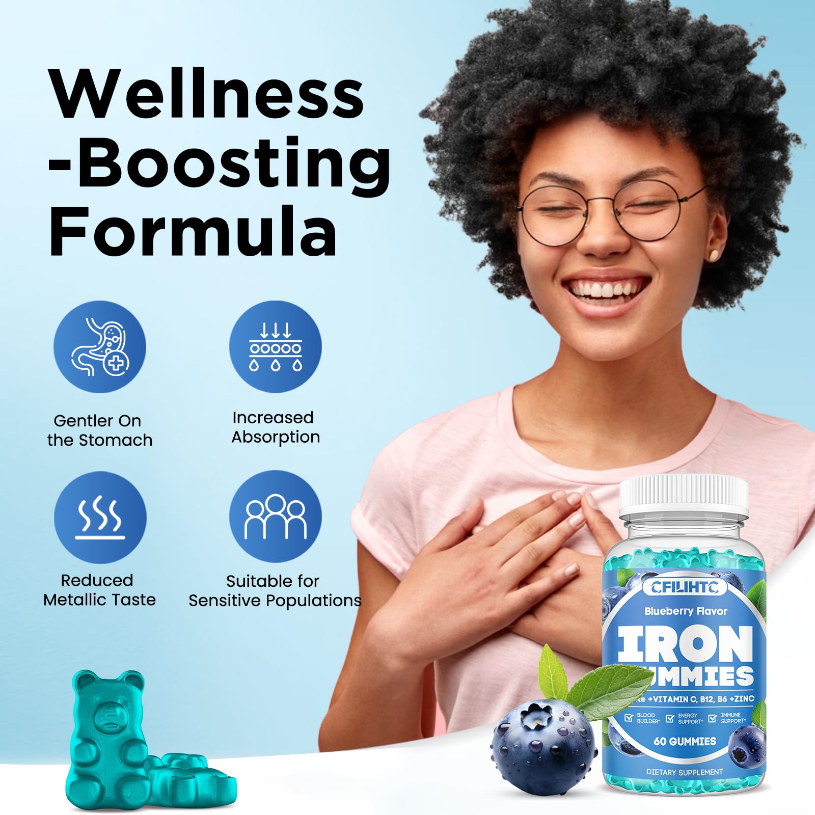 Blueberry-flavored Iron Gummies close-up