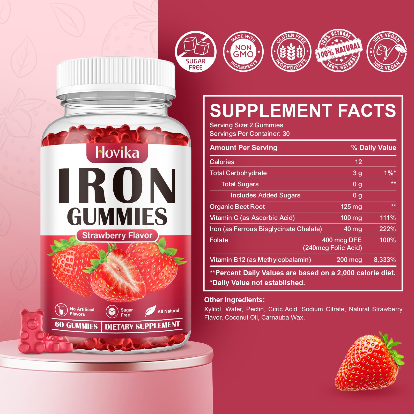 Iron gummies suitable for women, men and kids; sugar-free