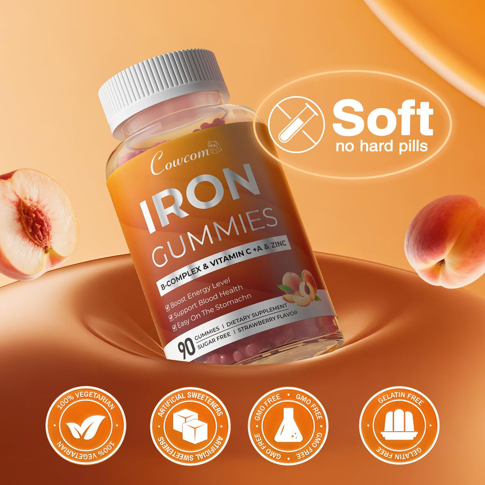 Close-up of a peach-flavored Iron Gummies bite