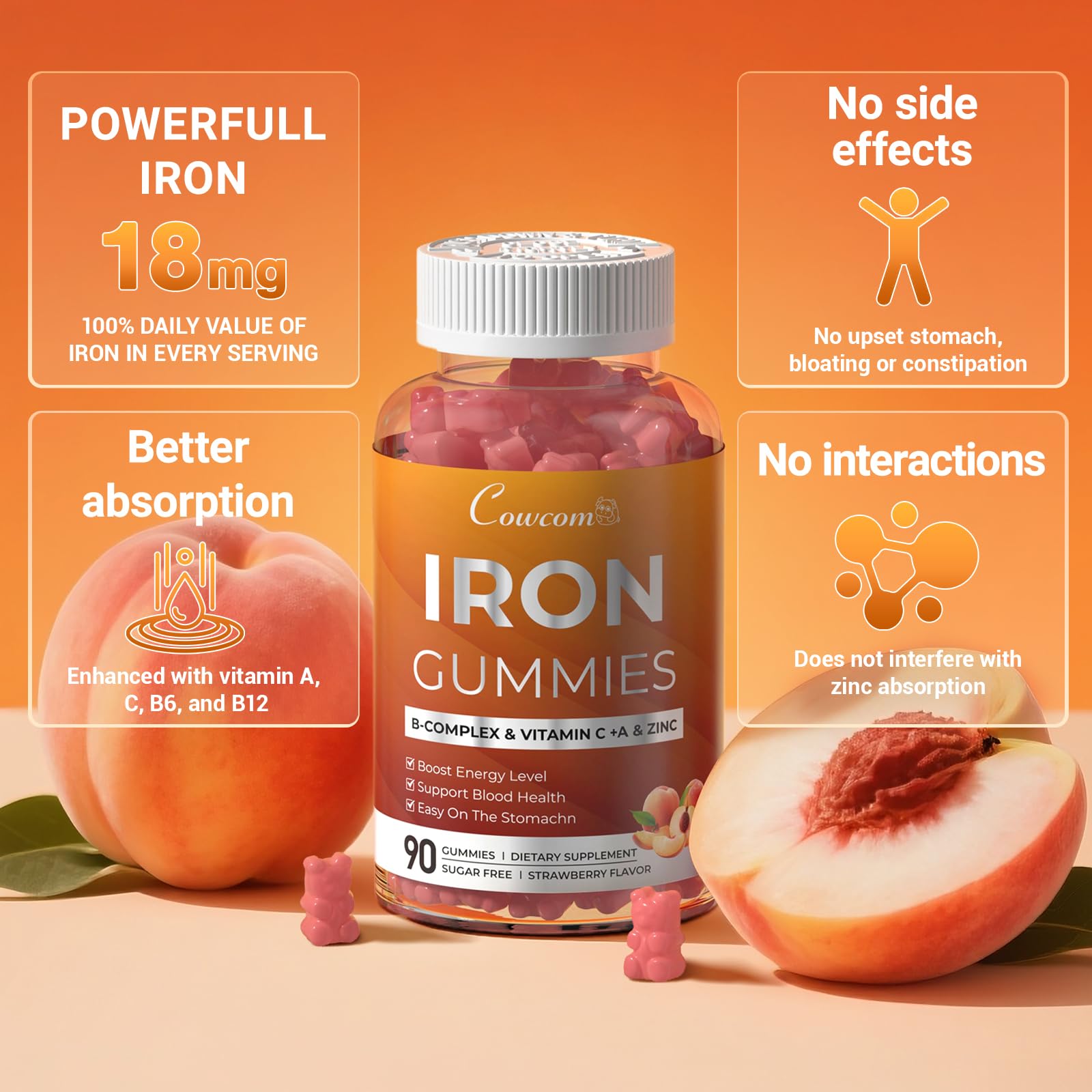 Ingredients list for Peach Iron Gummies
