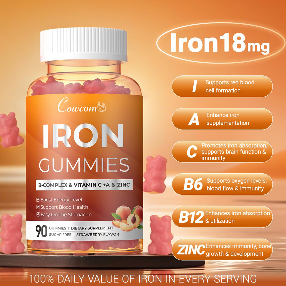 Nutrition facts panel for Peach Iron Gummies