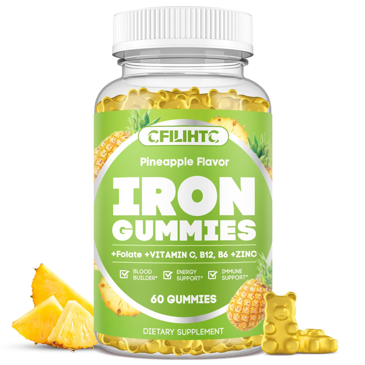 Front packaging of Iron Gummies Pineapple 60ct