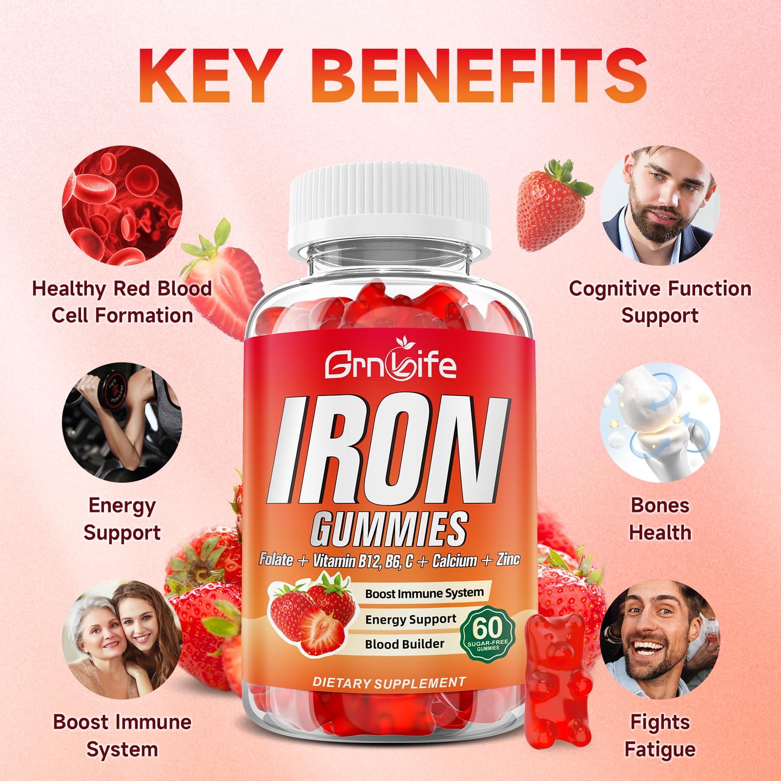 Ingredients listing showing iron, zinc, calcium and vitamins