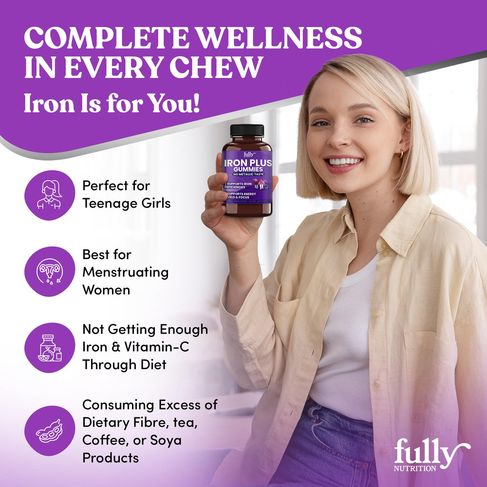 Vegan and gluten-free icons on Iron Gummies packaging