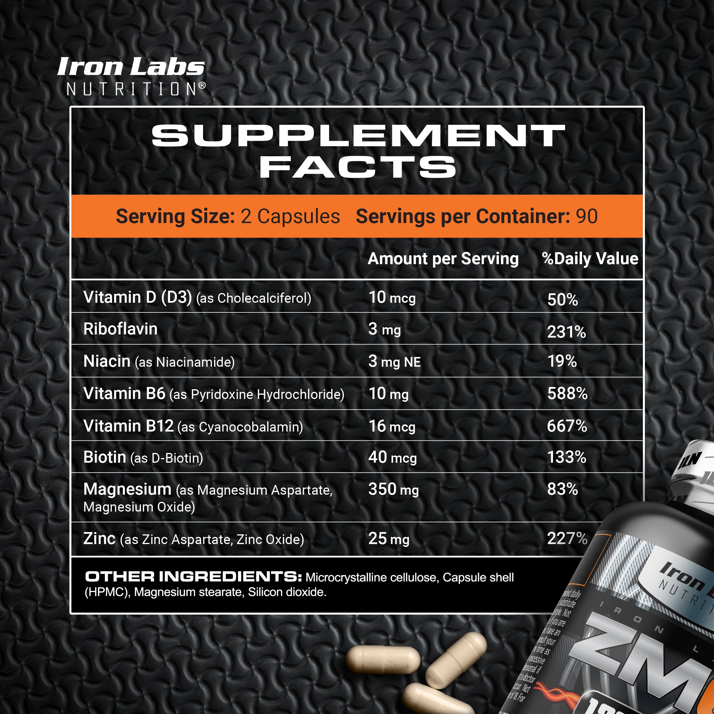 Iron Labs ZM6 bottle - label and supplement facts