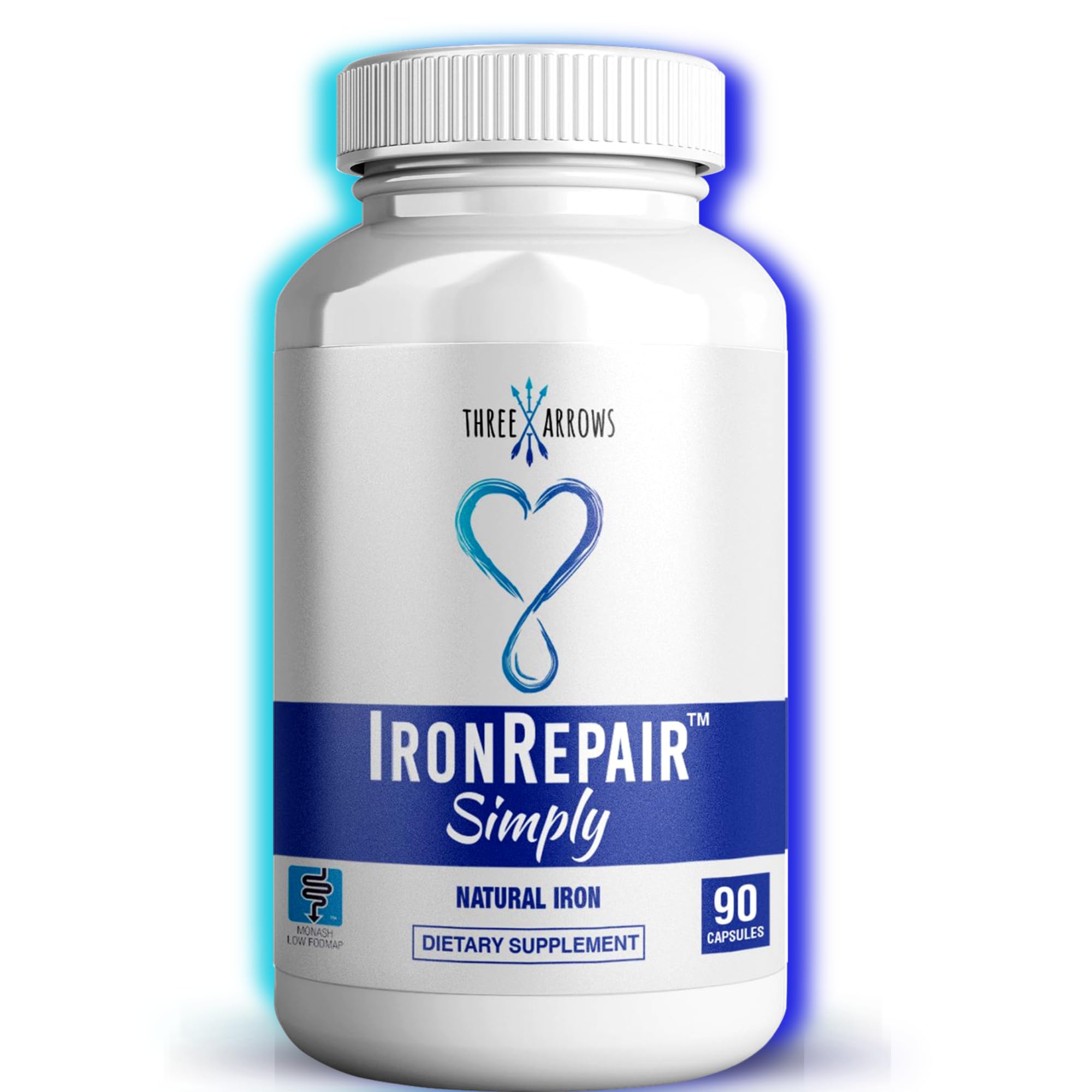 Iron Repair natural iron supplement bottle with capsules.