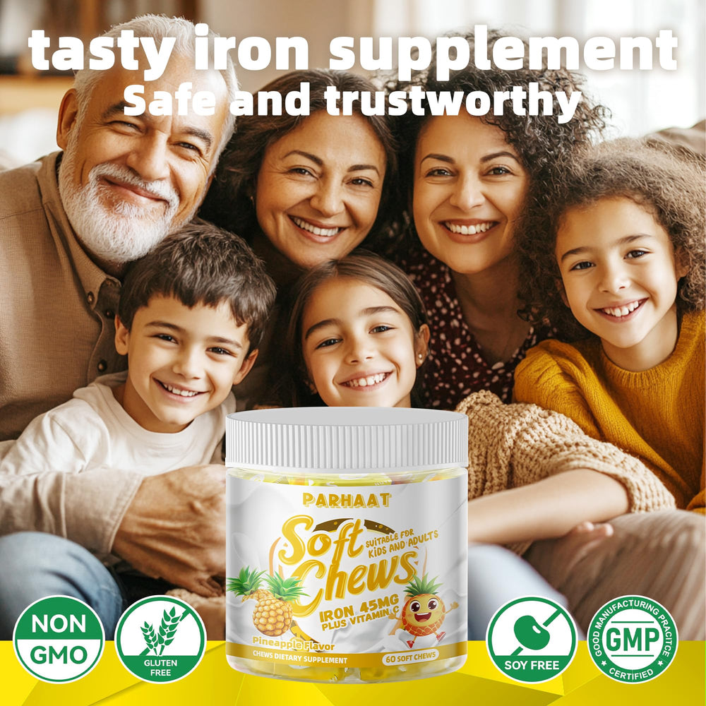 Gluten-free label on Iron Soft Chews packaging