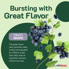 Grape-flavored iron gummies for kids, close-up
