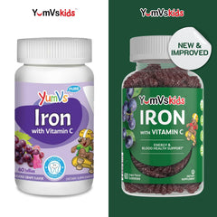 Close-up of label on Iron Supplement for Kids grape gummies