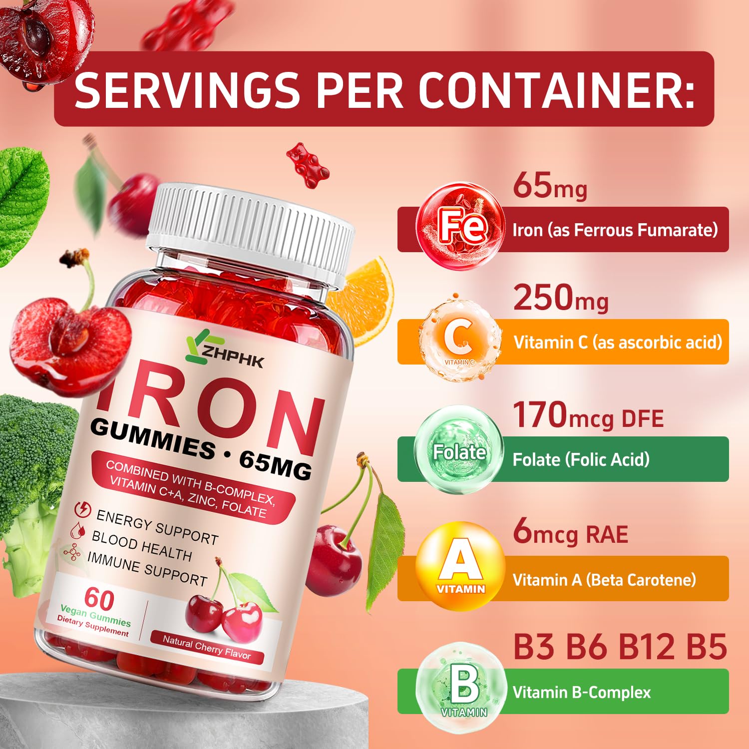 Non-GMO gluten-free iron supplement gummies