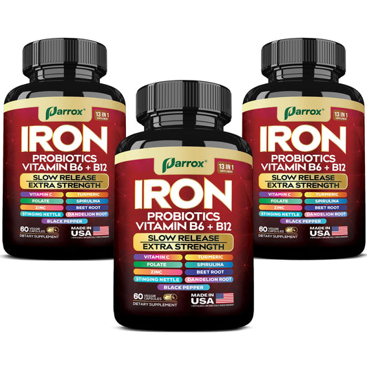 Front view of Iron Supplement 3-Pack bottle with 60 vegan capsules