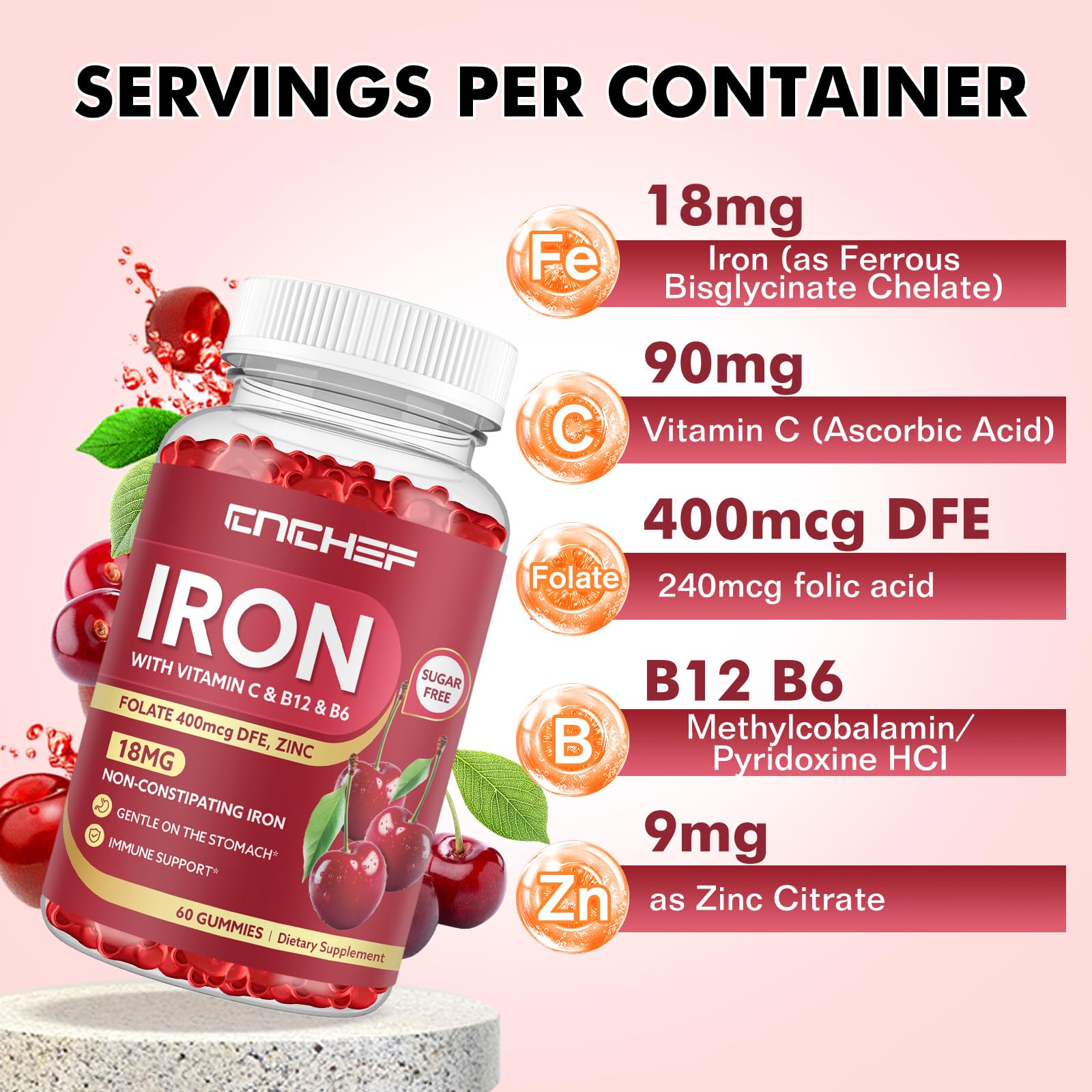 Iron supplement with vitamin C, B12, folate and zinc