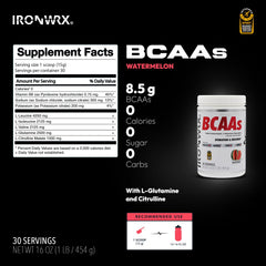 Citrulline malate and L-glutamine on label close-up