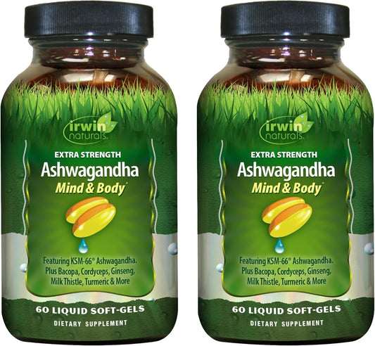 Irwin Naturals Extra Strength Ashwagandha bottle – front view