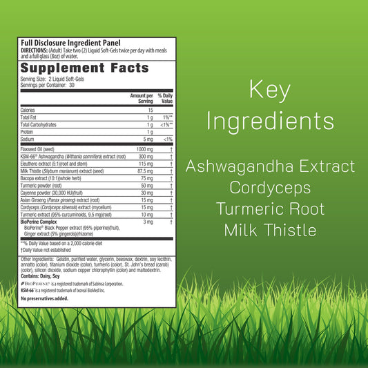 Close-up of product label highlighting KSM-66 Ashwagandha
