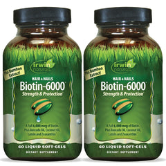 Bottle of Irwin Naturals Biotin-6000-60 liquid soft-gels