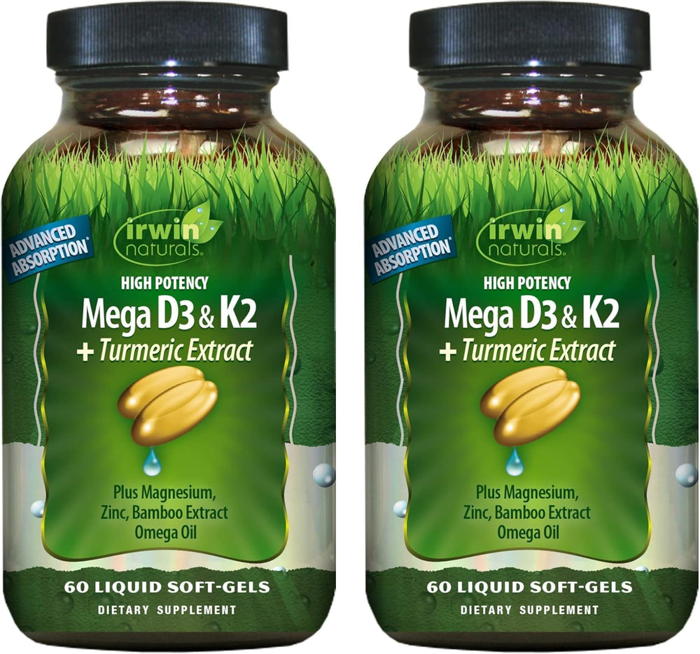 Irwin Naturals D3 & K2 + Turmeric bottle with 60 liquid softgels